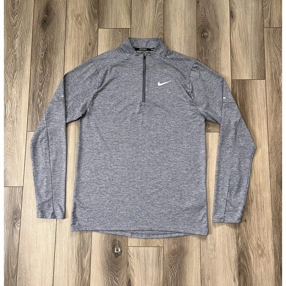Nike Running Long Sleeve Pullover Mens Sz S Gray Heather 1/4 Zip Dri-Fit Stretch